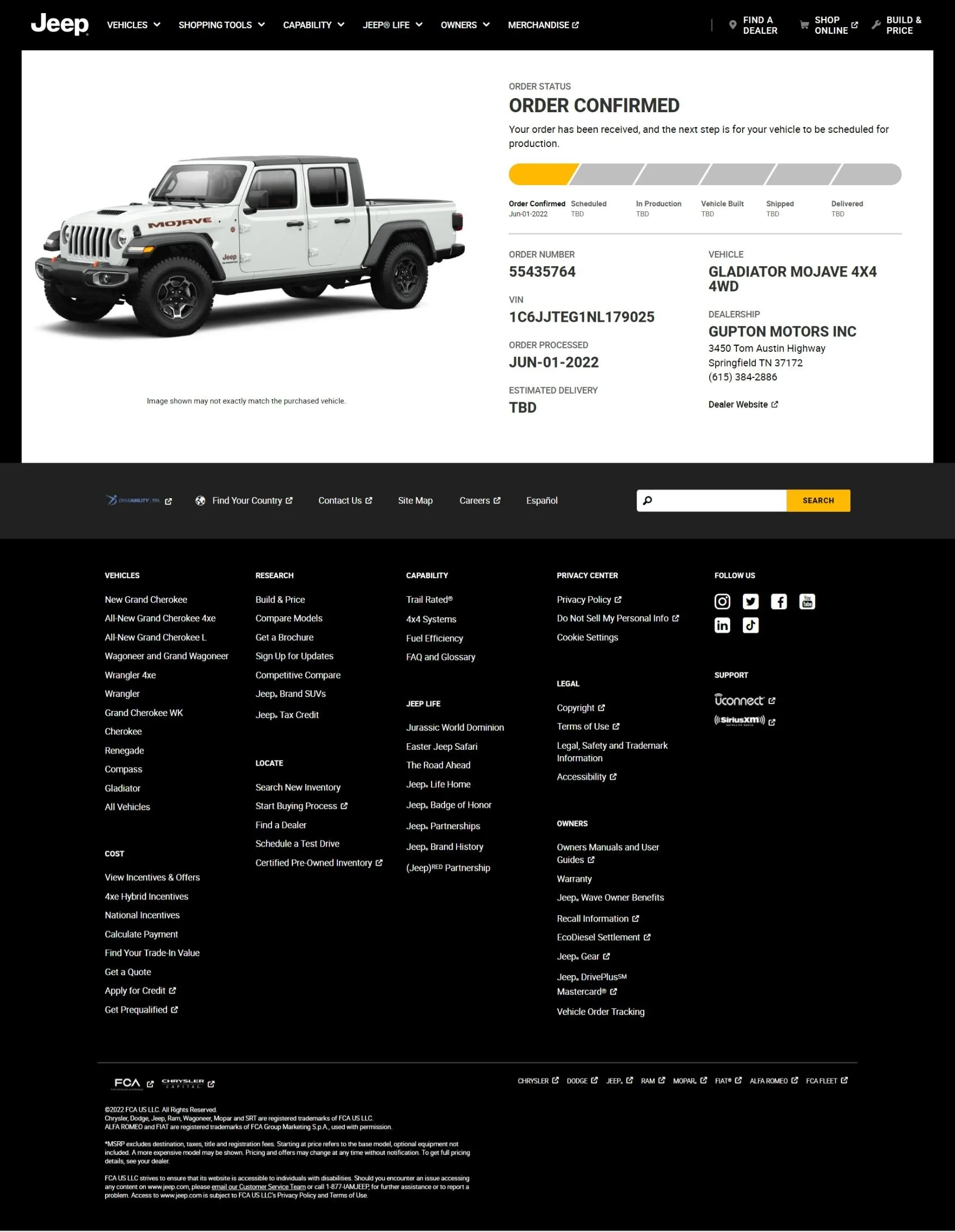 Jeep Gladiator Gladiator Window Sticker and Build Sheet Order Tracking Web capture_7-6-2022_125458_www.jeep.com