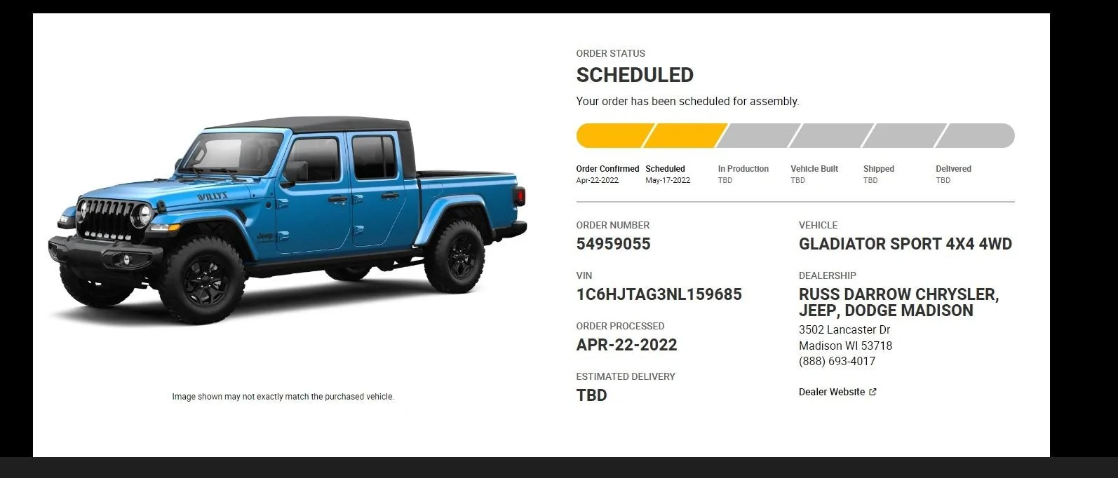 Jeep Gladiator Gladiator Window Sticker and Build Sheet Order Tracking Jeep order