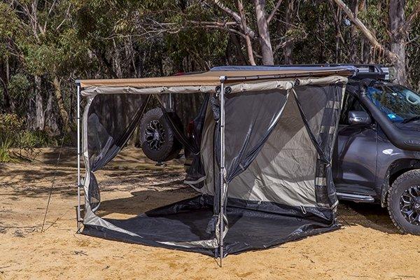 Jeep Gladiator ARB Black Aluminum Awning with LED Room and Brackets ARB-Deluxe-Awning-Room-With-Floor-813108A-open