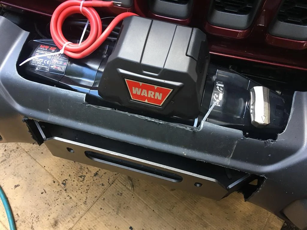 Jeep Gladiator Step by step, with photos, how to install a Warn winch on a Jeep Gladiator, using STOCK plastic bumper. fullsizeoutput_3212-XL