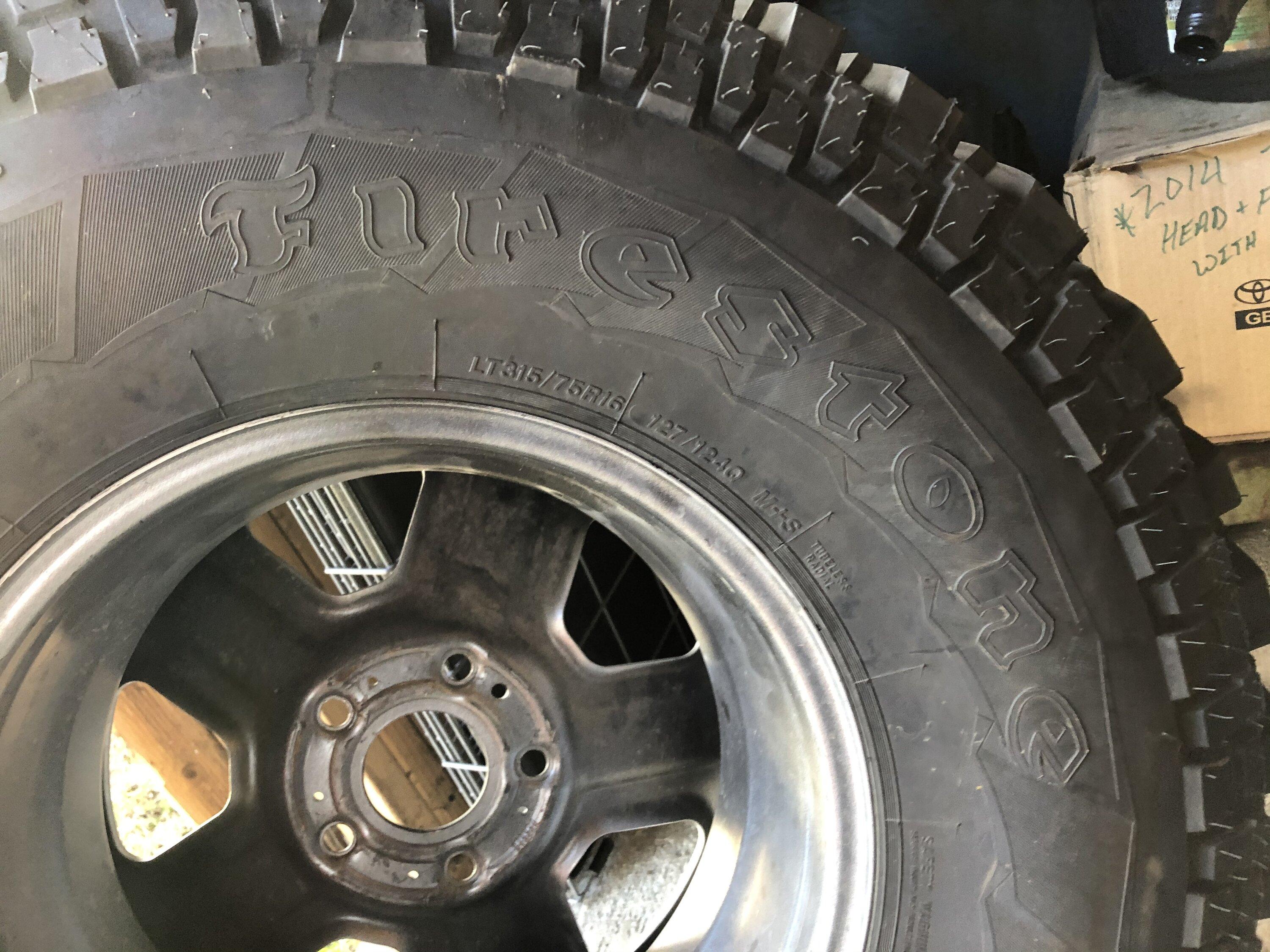 Jeep Gladiator One 315x75R16 mounted on a JK 16” steel factory rim 8080AA8E-3DE5-46DD-B381-8859F2EF34A5