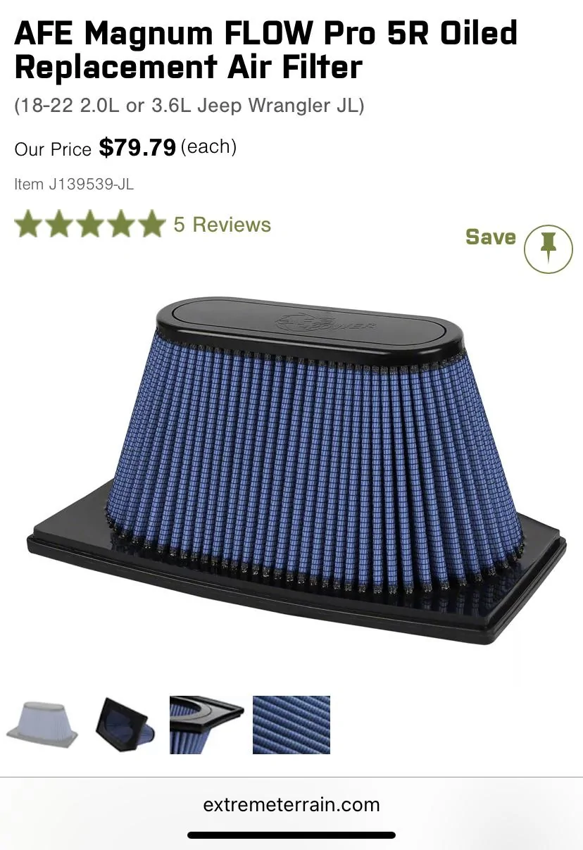 Jeep Gladiator AFE magnum FLOW PRO 5R air filter 44BF865A-B20D-490C-A14C-75E9E0FE2439
