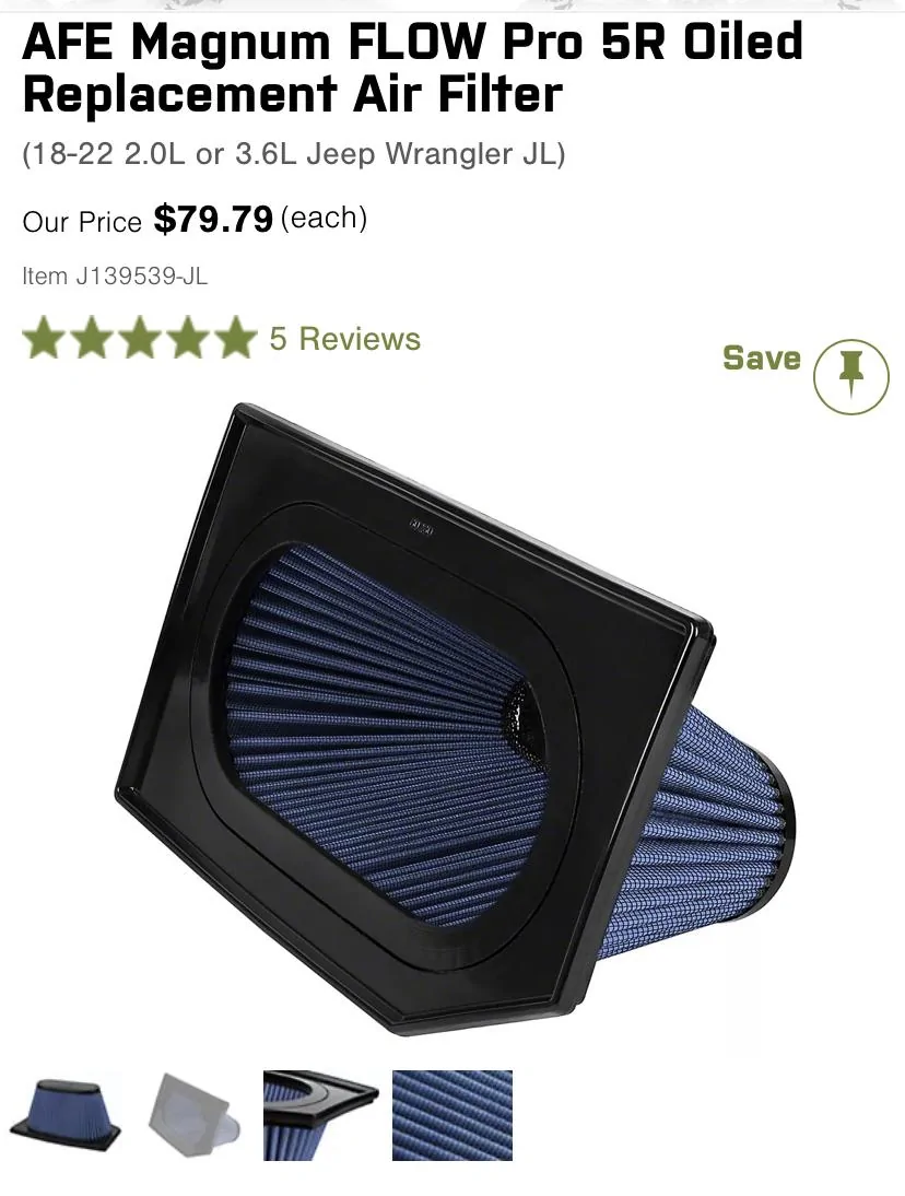 Jeep Gladiator AFE magnum FLOW PRO 5R air filter AFE98C50-E703-490E-AF8E-32EFAC9B5CD6
