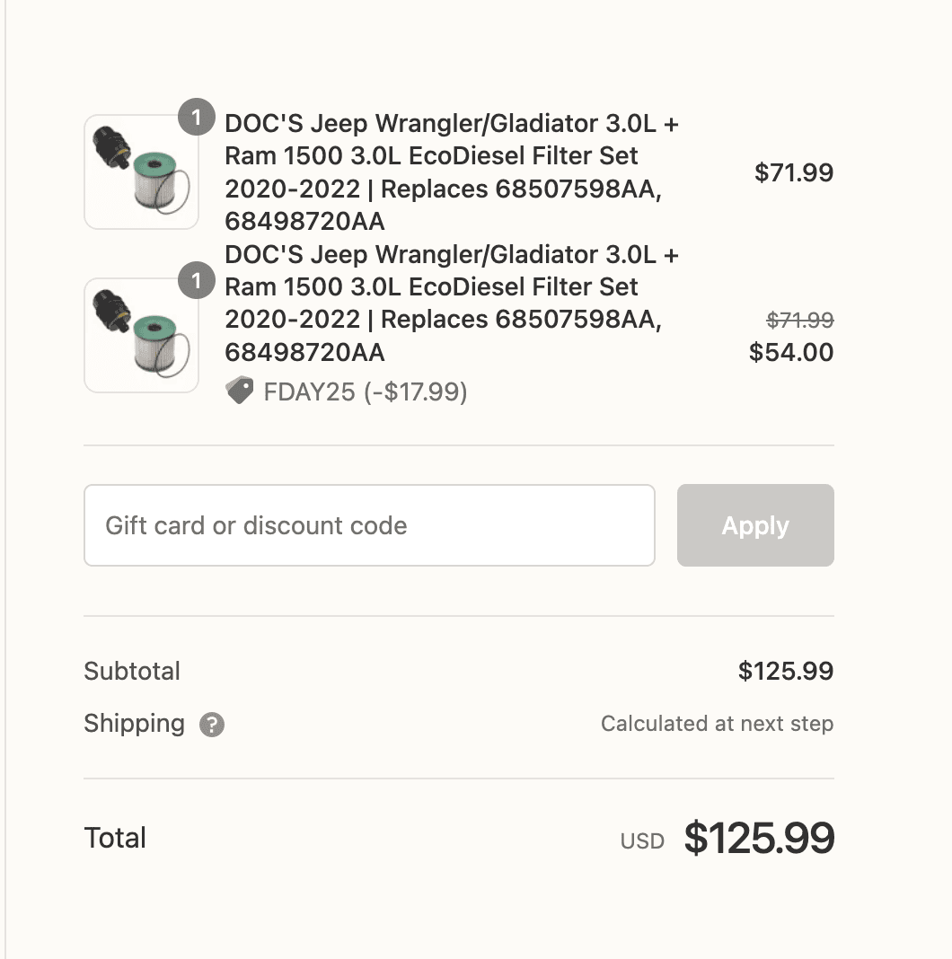 Jeep Gladiator Dealership wants $115 for fuel filter, $125 for oil filter Screen Shot 2022-06-19 at 12.39.08 AM