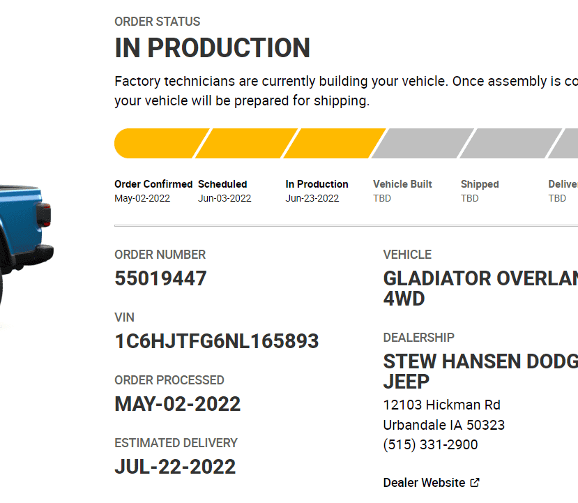 Jeep Gladiator Gladiator Window Sticker and Build Sheet Order Tracking Screenshot 2022-06-24 174711