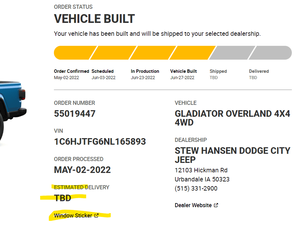 Jeep Gladiator Gladiator Window Sticker and Build Sheet Order Tracking 1656440395056