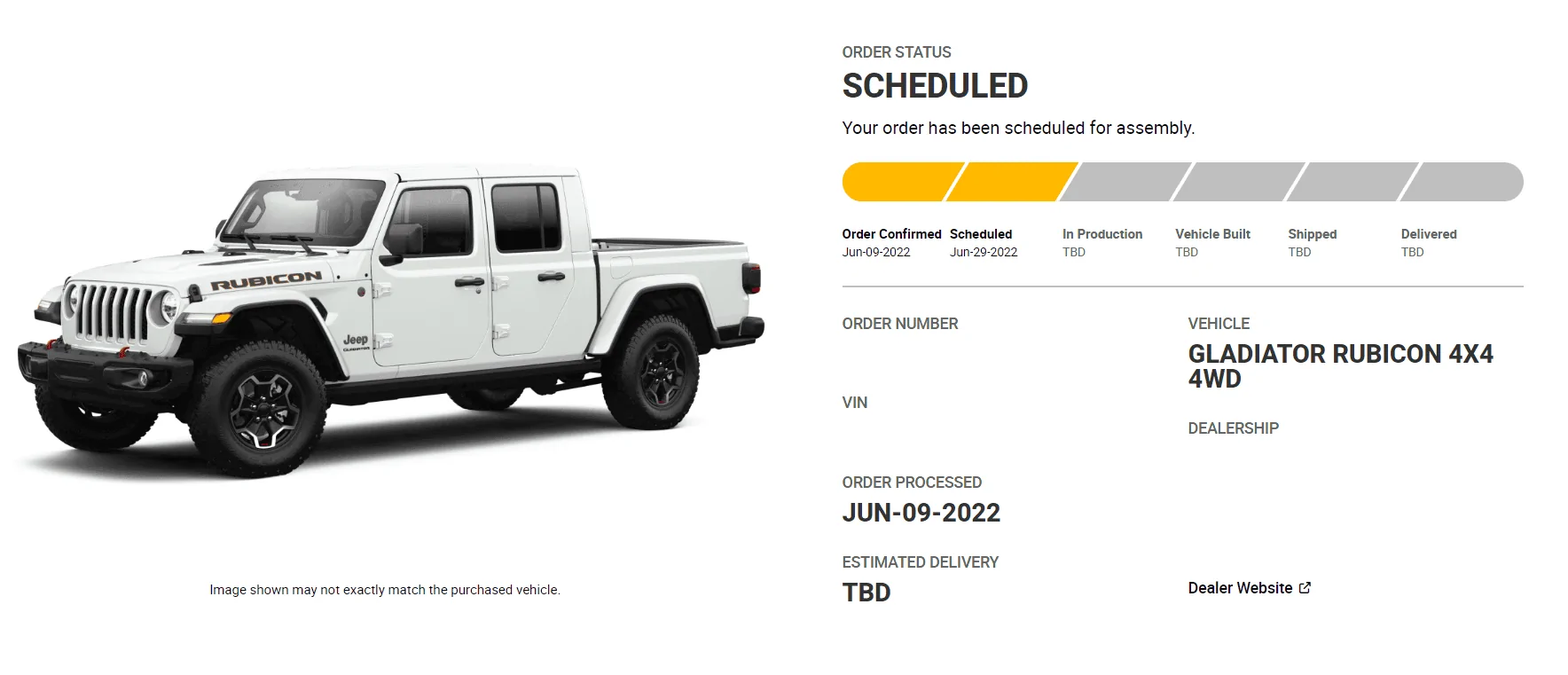 Jeep Gladiator Gladiator Window Sticker and Build Sheet Order Tracking Scheduled