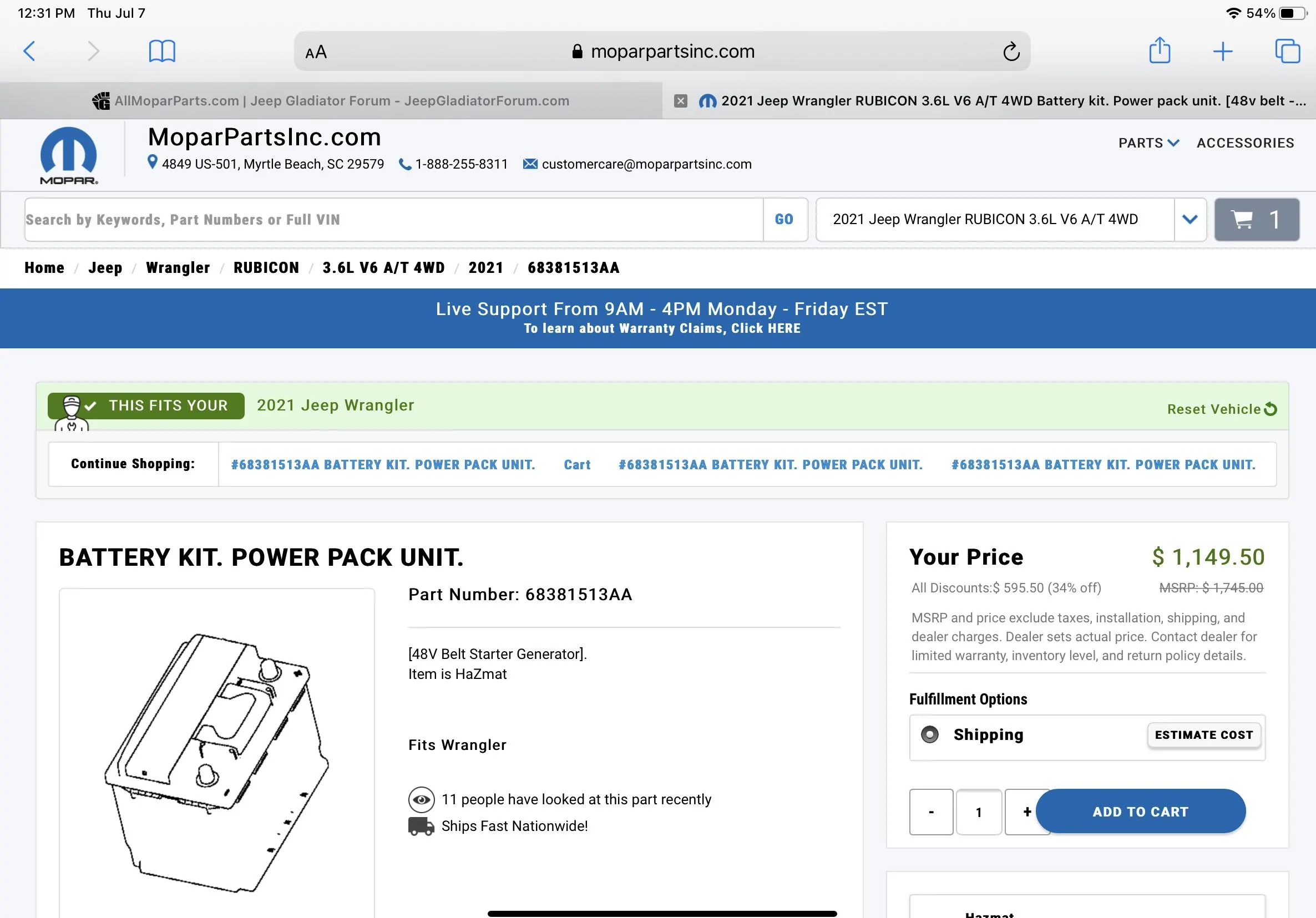 Jeep Gladiator Battery pack part 33435F26-B7E4-4AFA-948D-E96899360C84