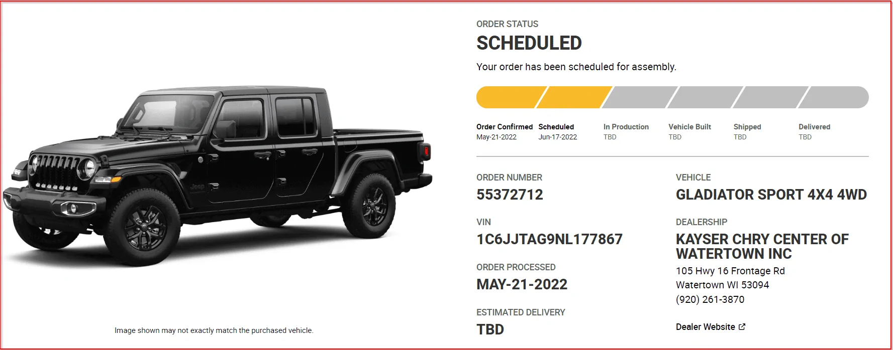 Jeep Gladiator Gladiator Window Sticker and Build Sheet Order Tracking 1657640648322
