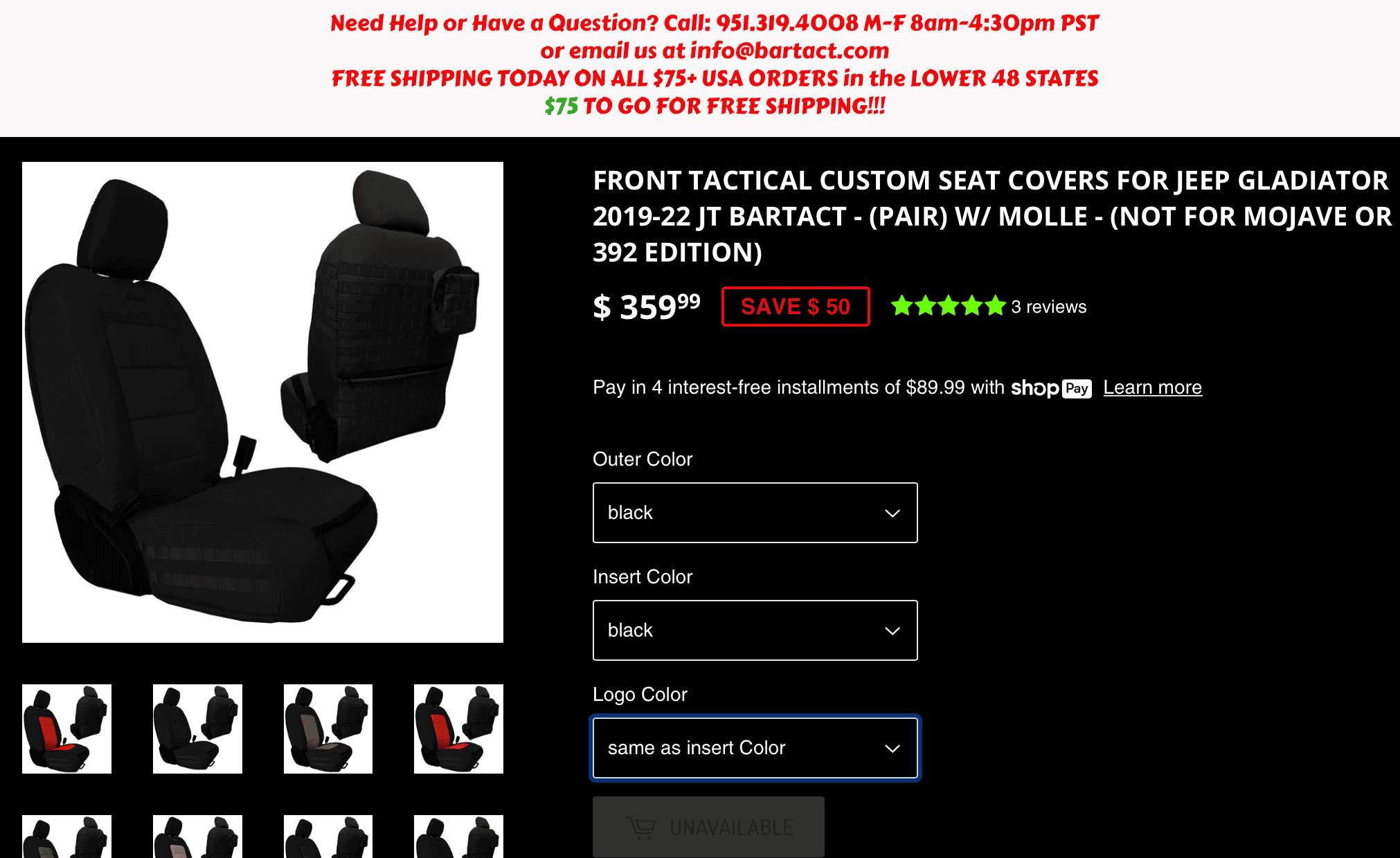 Jeep Gladiator Bartact Seat Covers - Black Screen Shot 2022-07-14 at 4.05.04 PM