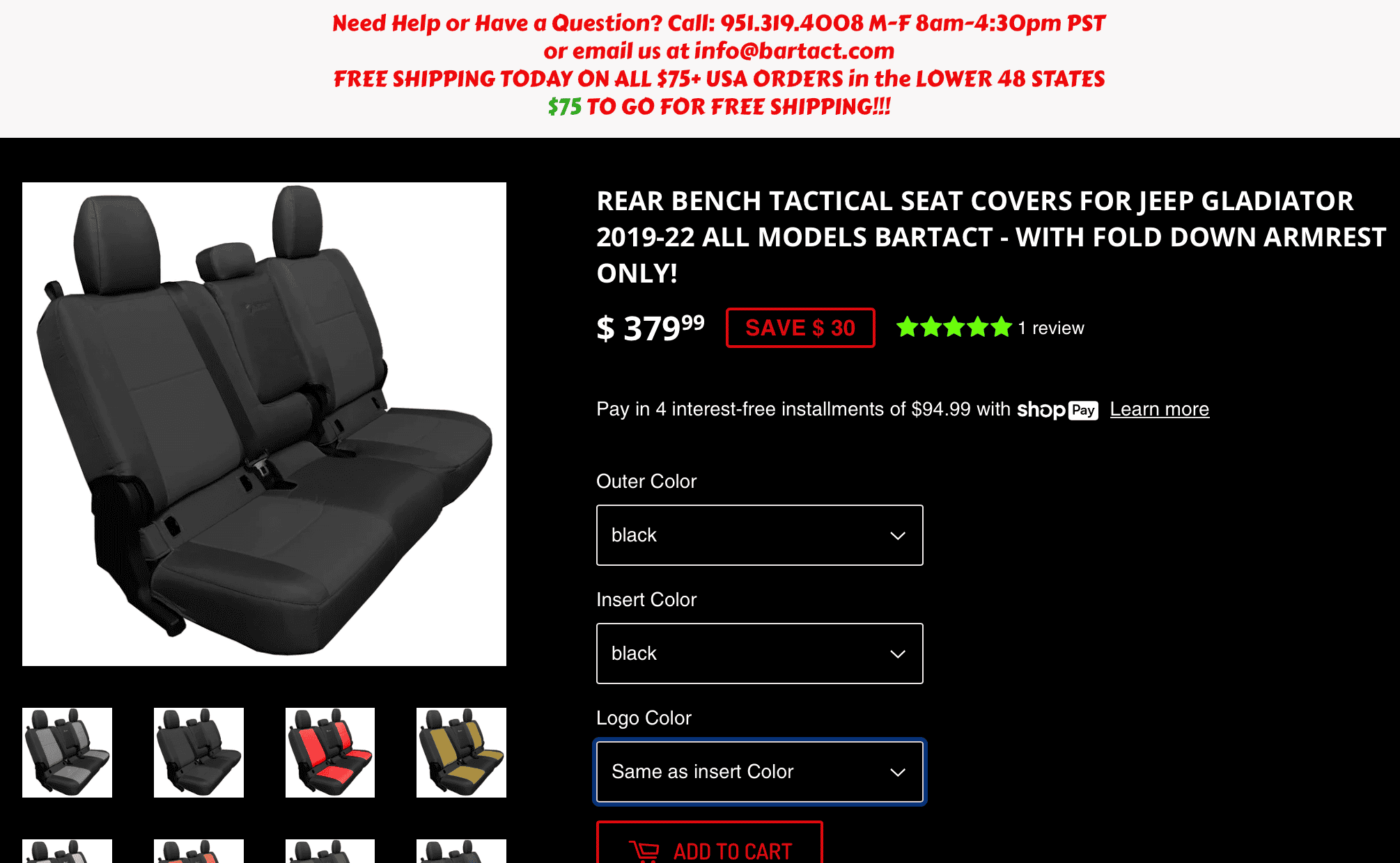 Jeep Gladiator Bartact Seat Covers - Black Screen Shot 2022-07-14 at 4.03.55 PM