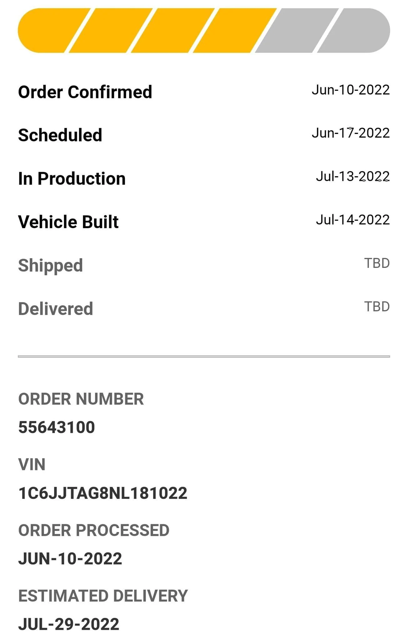 Jeep Gladiator Gladiator Window Sticker and Build Sheet Order Tracking jeep order