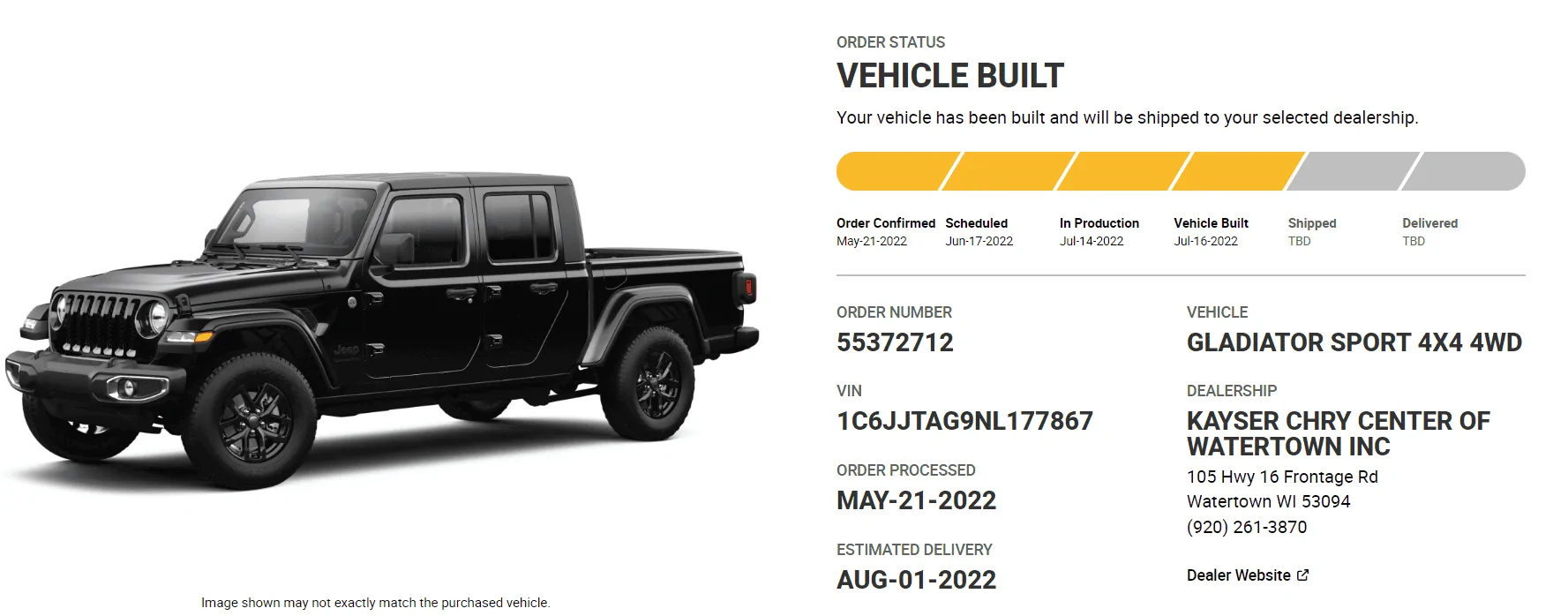 Jeep Gladiator Gladiator Window Sticker and Build Sheet Order Tracking 1658406846334