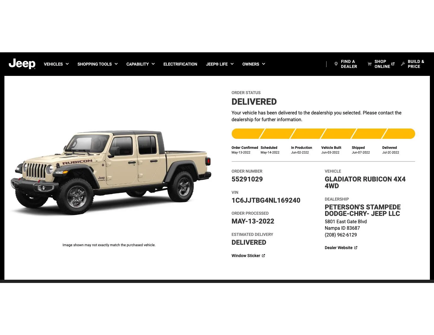 Jeep Gladiator Gladiator Window Sticker and Build Sheet Order Tracking Jeep Tracker Finished