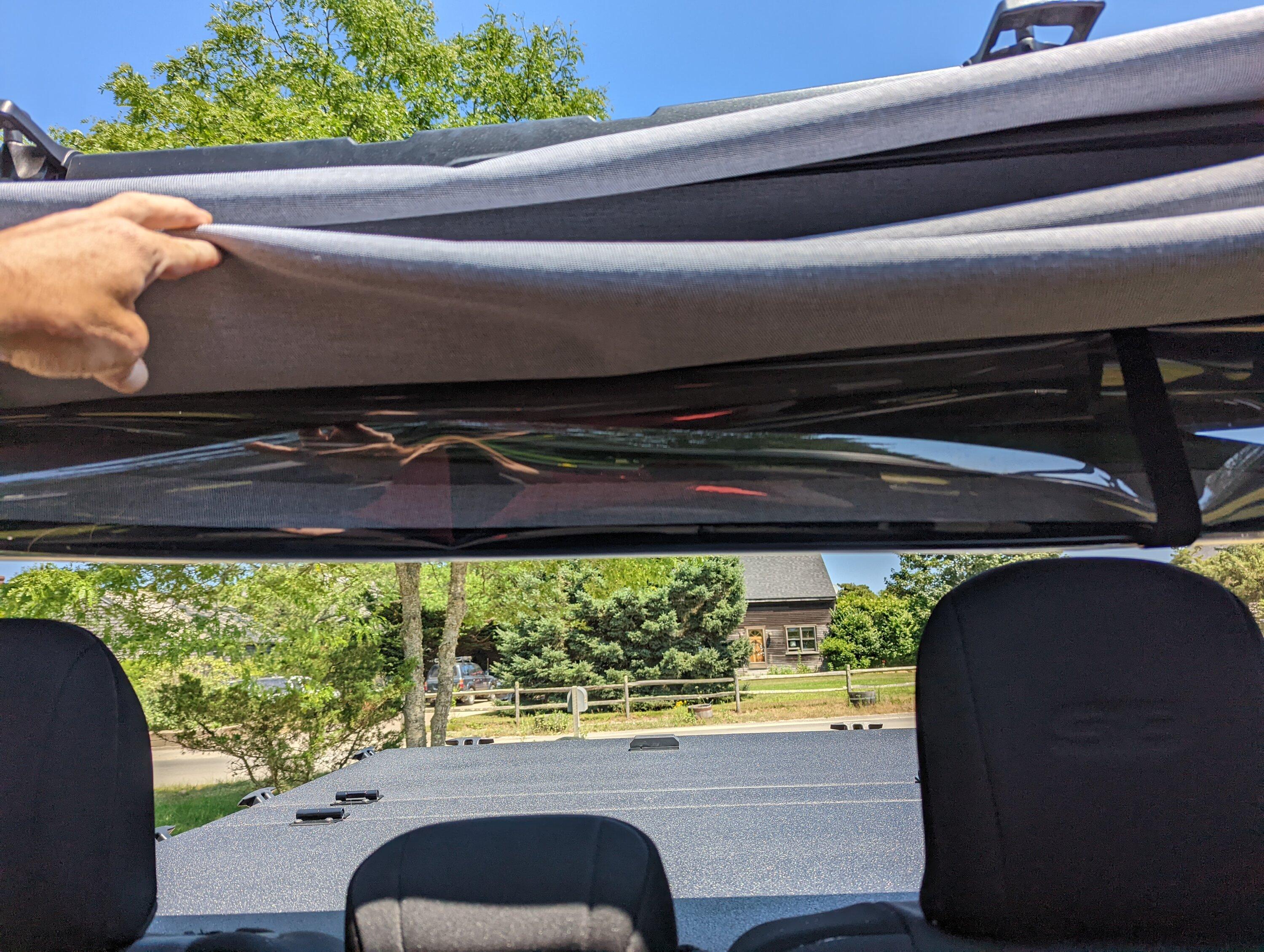 Jeep Gladiator Soft top window storage tip. PXL_20220722_175015378