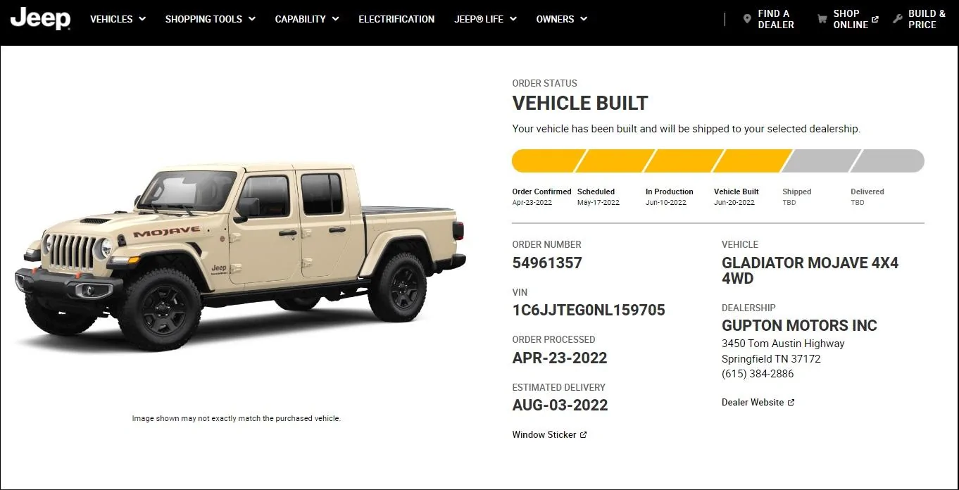 Jeep Gladiator Gupton Motors up to 8% below invoice Order Tracking6