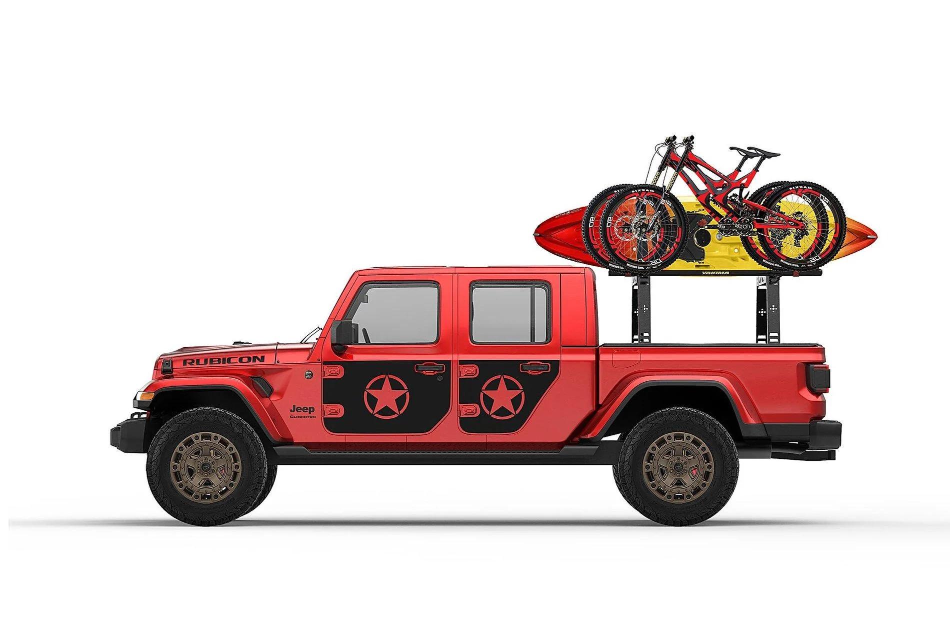 Jeep Gladiator Tops! Canopy / covers / toppers / racks possibilities for Gladiator - Show me! Hobbs-Freedom-Sport-Rack-Jeep-Gladiator-JT-Truck-6700-002-Bikes-Kayak