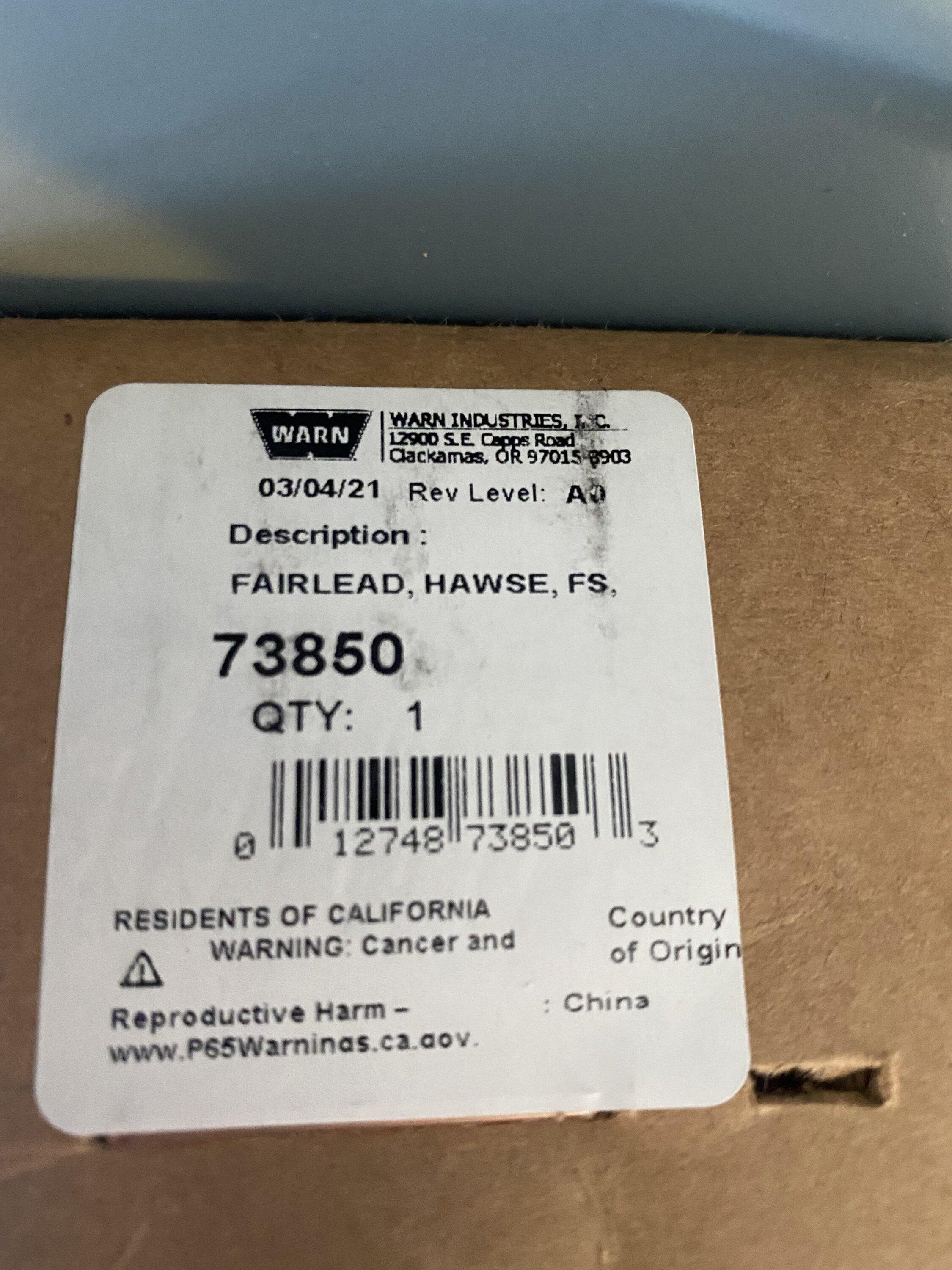 Jeep Gladiator Warn Hawse Fairlead 73850 - New - $50.00 Hawse Box