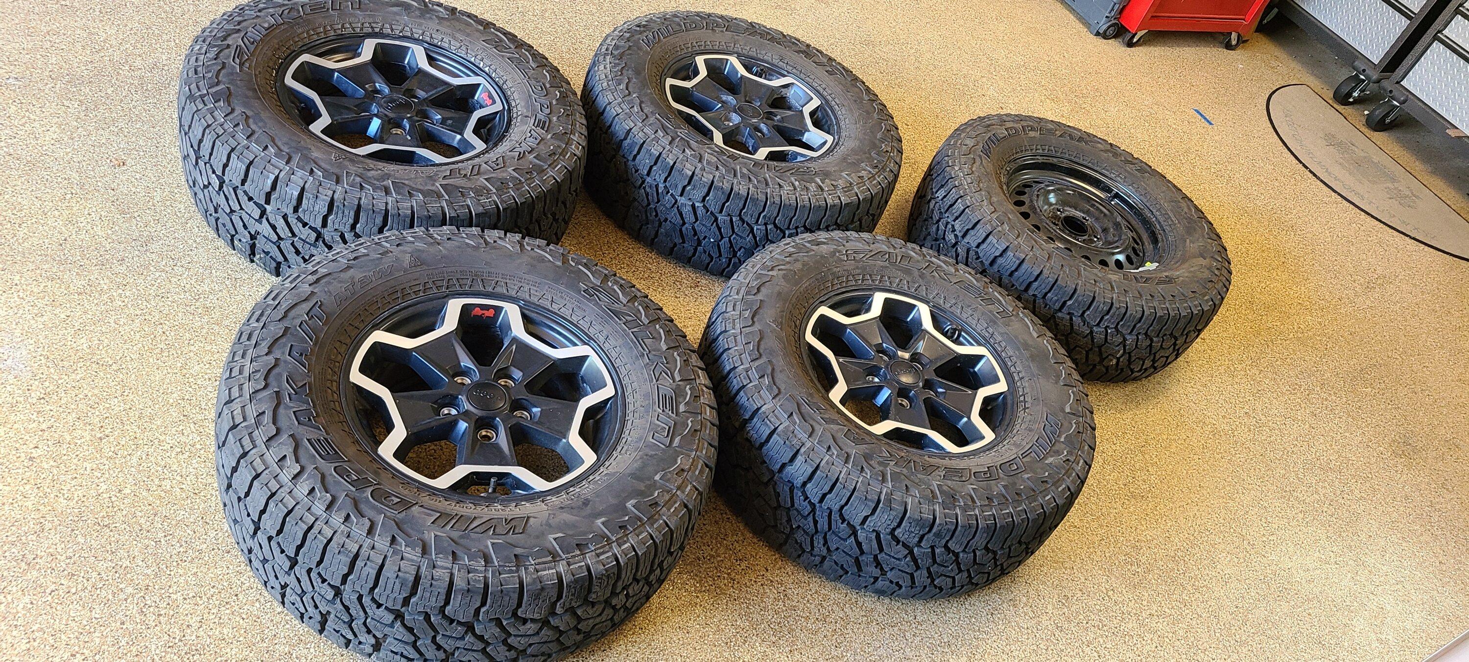 Jeep Gladiator Rubicon Wheels & Tires (Wildpeak ATs) + Spare (5k miles, no TPMS, slow leak patched & plugged by Discount Tire) $650 20220428_172623