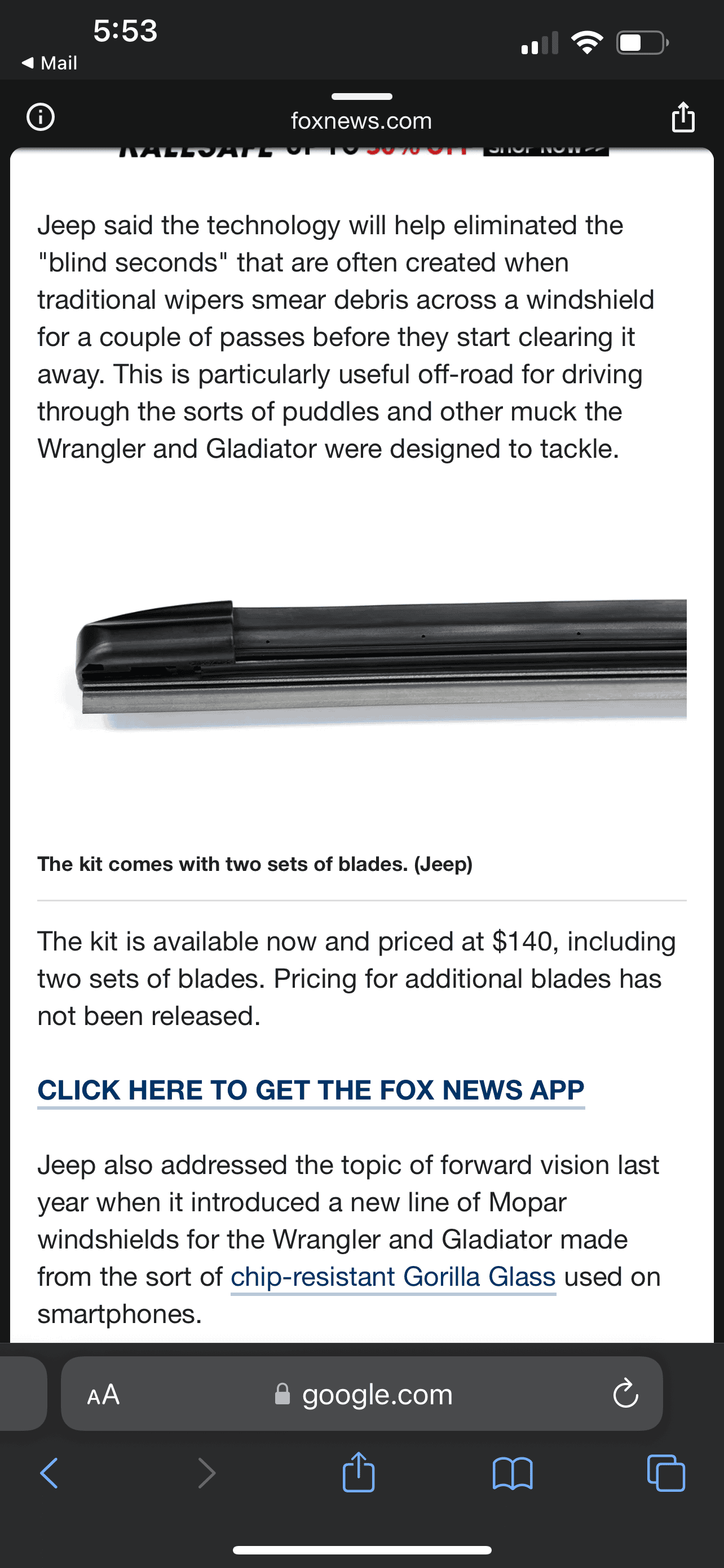 Jeep Gladiator Mopar Performance Windshield Wipers w/ Built-In Washer Jets Released For Jeep Gladiator 84F0BD49-5935-4090-BE12-1EC5C456757D