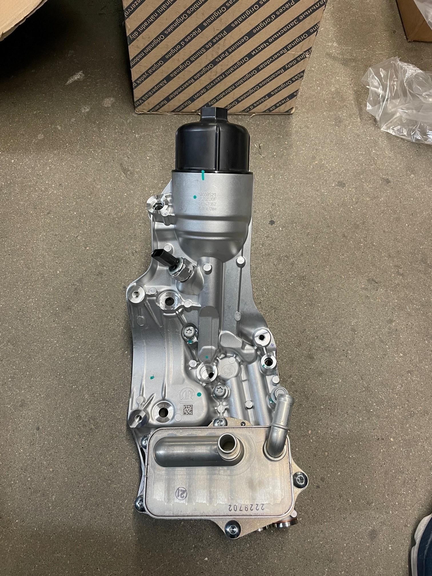 Jeep Gladiator Anatomy of the oil cooler and filter housing. cooler 1