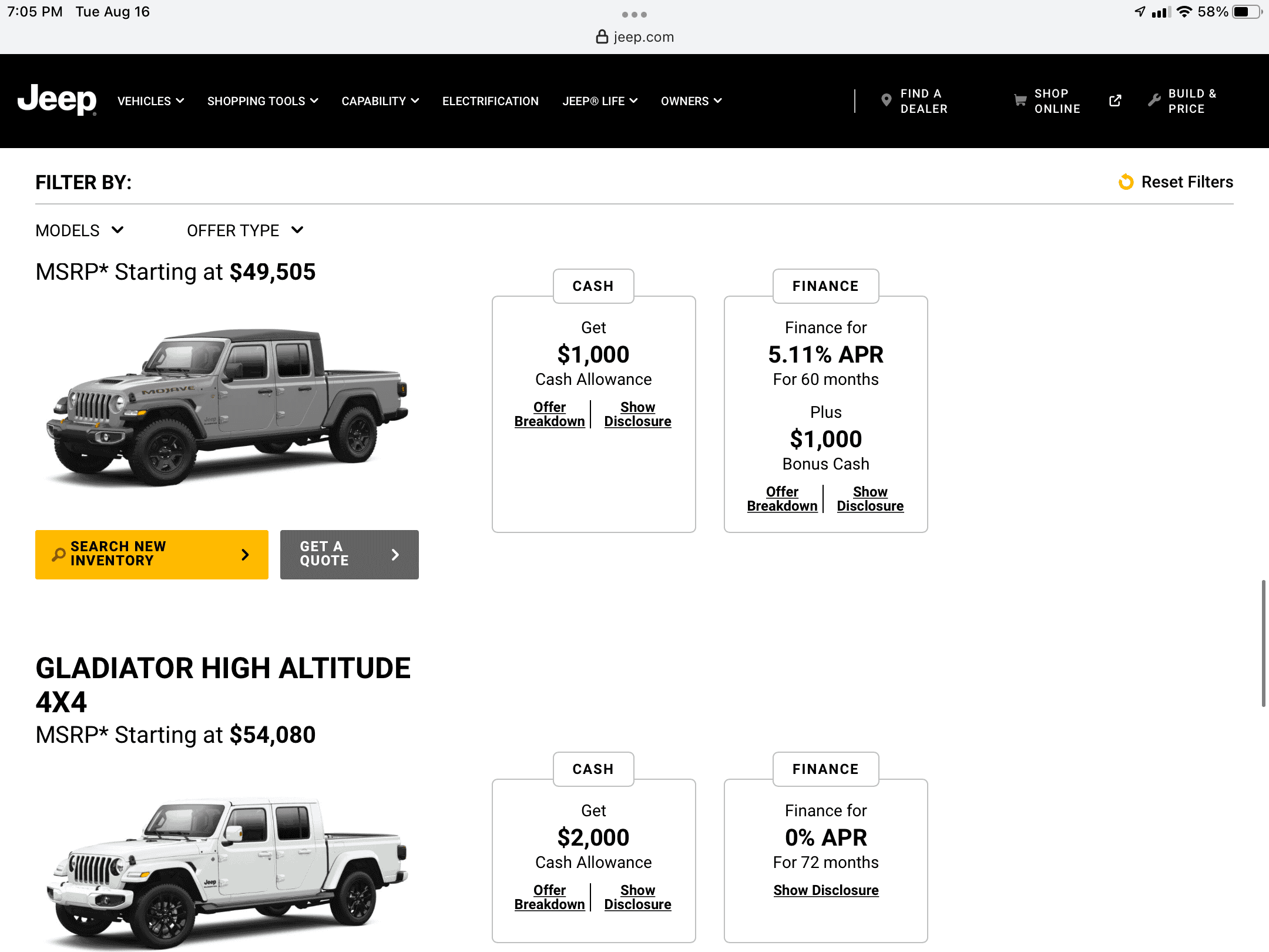 Jeep Gladiator Gladiator sales very slow and down for the year, big discounts are out there 566D6EFD-ED05-47A6-BAE1-DA56738F1A02