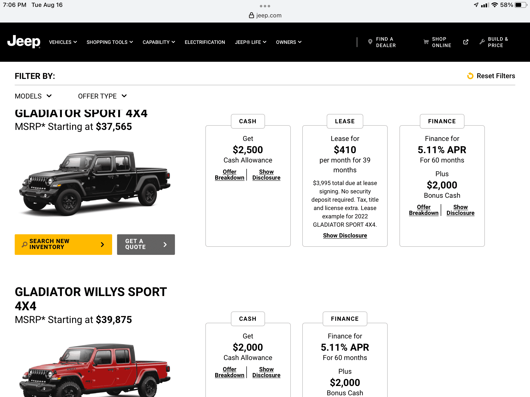 Jeep Gladiator Gladiator sales very slow and down for the year, big discounts are out there F330471C-D6F1-418A-9082-CB1CA0A1305F