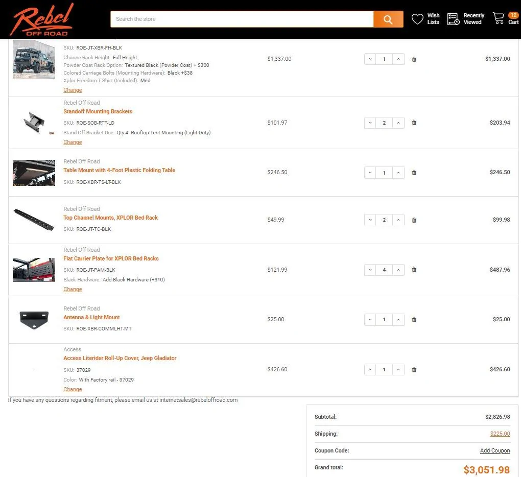 Jeep Gladiator Rebel Off Road XPLOR Full Height Bed Rack w/ Literider Cover - $1500 (50% off MSRP) Rebel order total n
