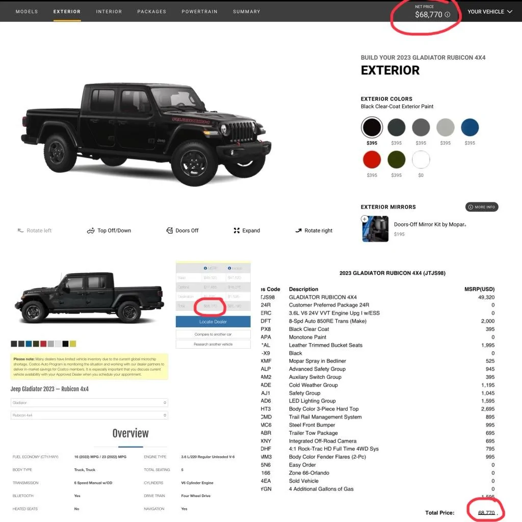Jeep Gladiator Jeep.com Build Price vs Costco Auto Price Build 8B58E282-1D41-424F-94E7-7B6223D6CFB2