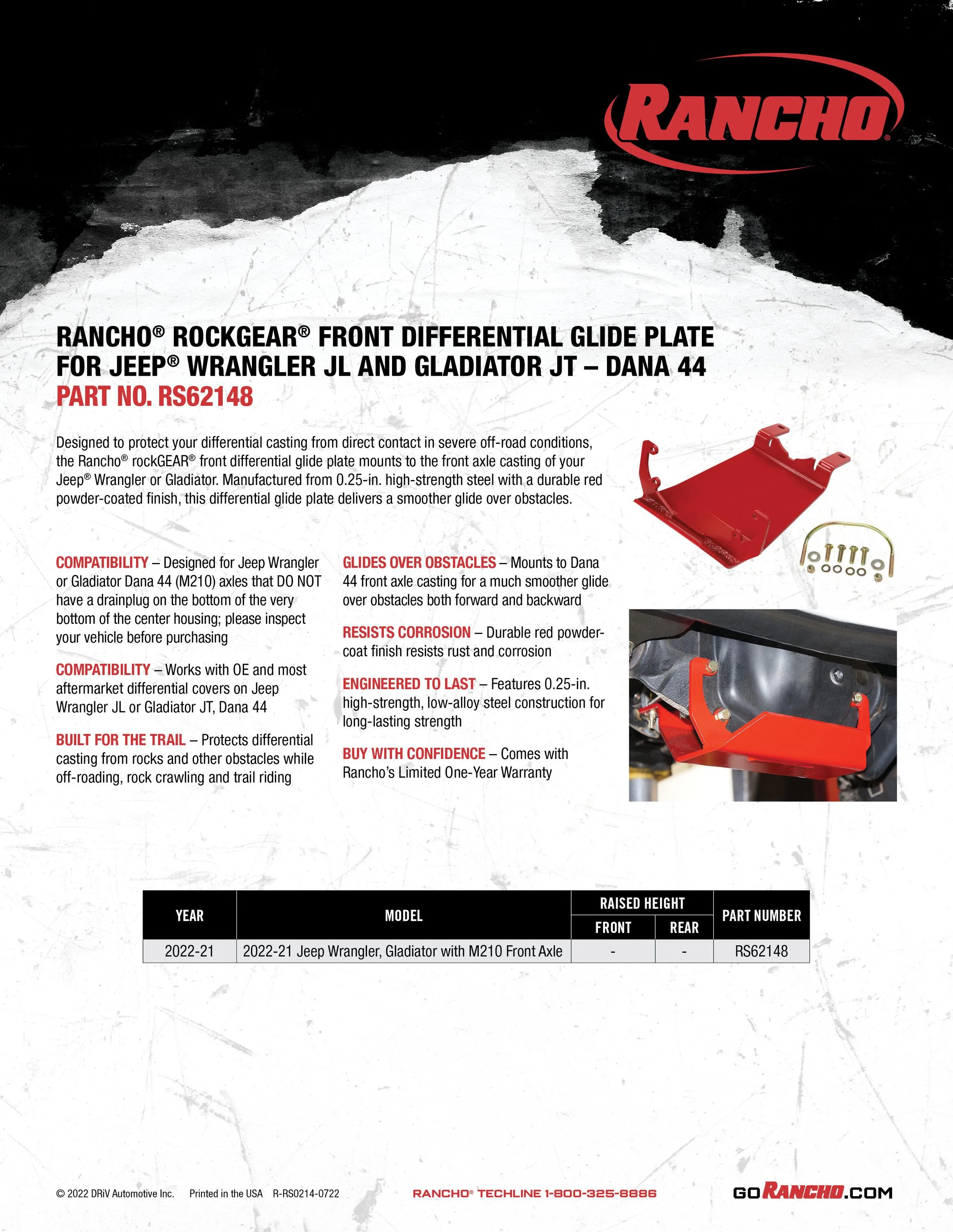 Jeep Gladiator Front diff skid plate for Rubicon 22-21 Wrangler_DifferentialGlidePlate_RS62148_Sell_072522