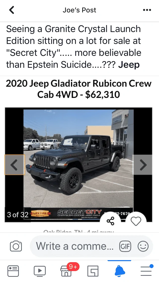 Jeep Gladiator First Granite Crystal VIN# Post Here 8443ABB3-F832-41EB-9DC6-4234C51529EF