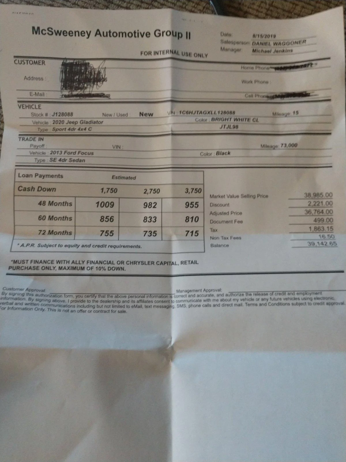Jeep Gladiator Real world monthly payments IMG_20190815_184100579