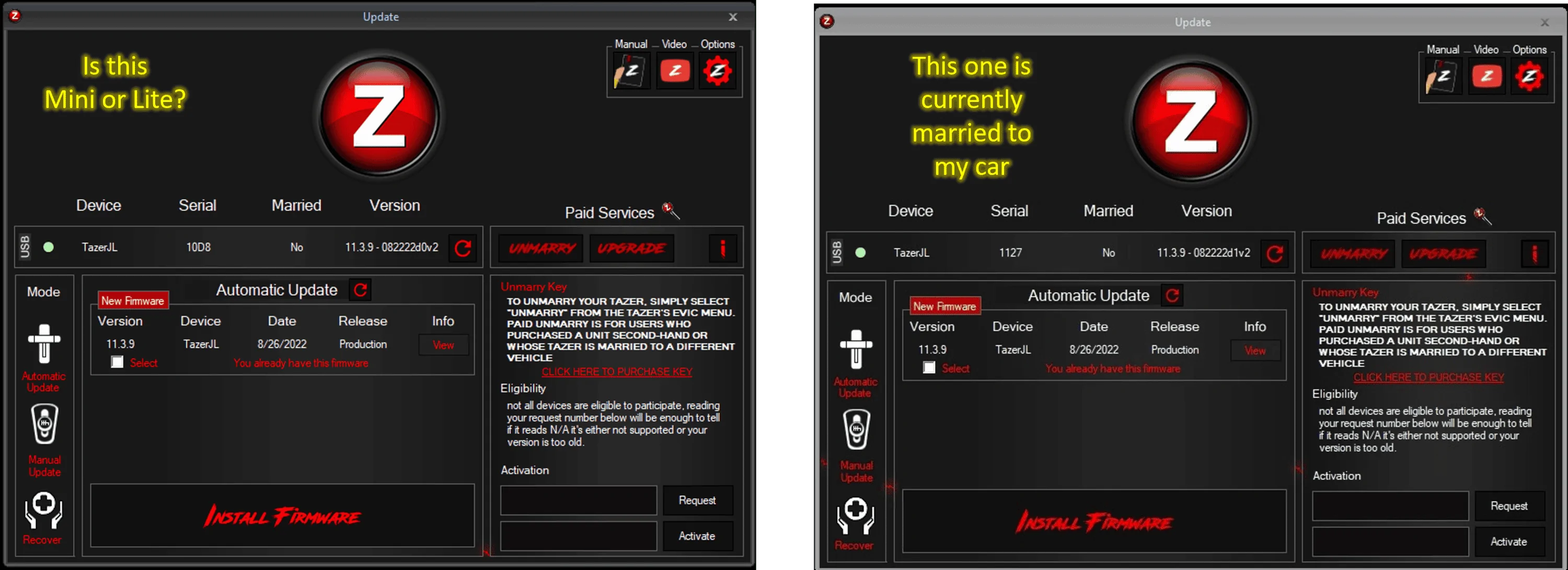 Jeep Gladiator how to distinguish between Tazer JL mini and JL lite? MiniOrLit