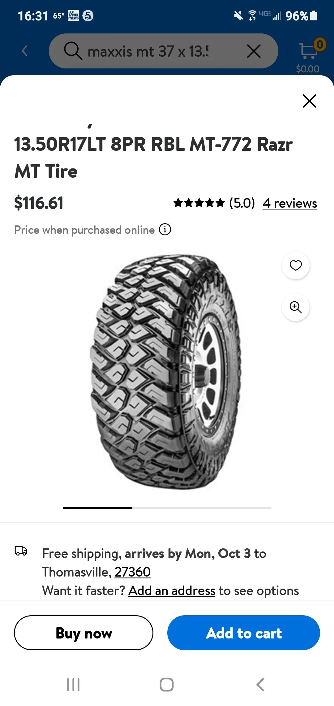 Jeep Gladiator Possible tire scam? maxxis razr mt Screenshot_20220928-163131_Walmart