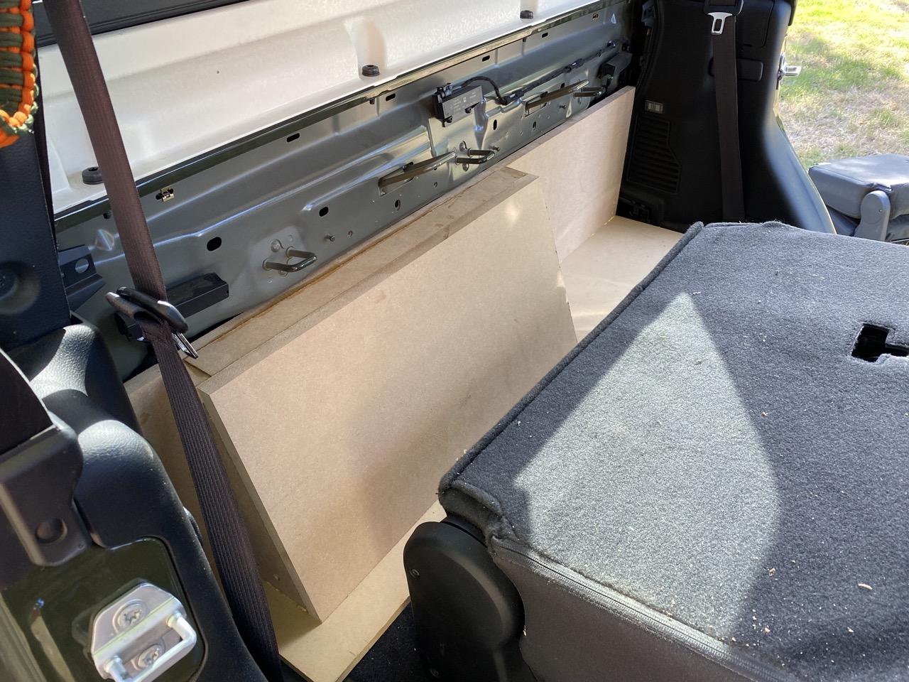 Jeep Gladiator Fiberglass Behind Seat Sub & Amp Install Audio Control LC5.1300 JTR-BEHINDSEAT-MDF Lar