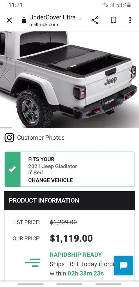 Jeep Gladiator Hard Folding Tonneau by Truck Hero $500 309023510_10105314484672550_8134826186281762660_n