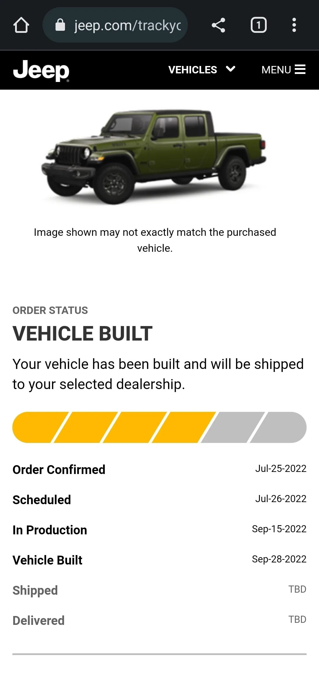 Jeep Gladiator 2023 Jeep Gladiator Order…What step are you in? Screenshot_20220929_141819_Chrom
