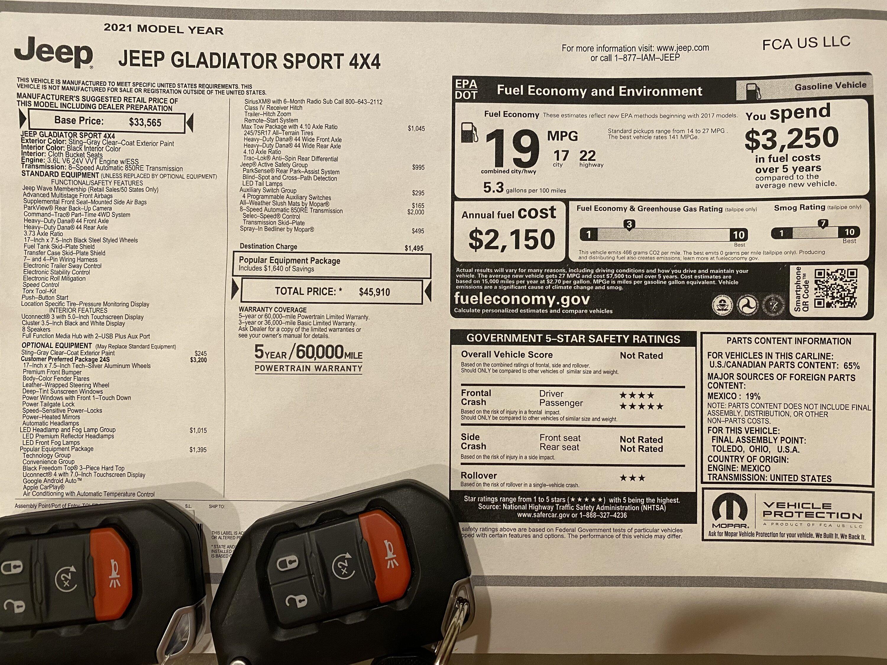 Jeep Gladiator 2021 Sport S Max Tow with AEV lift - $44k IMG_3308