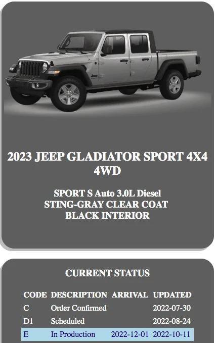 Jeep Gladiator 2023 Jeep Gladiator Order…What step are you in? Screen Shot 2022-10-12 at 2.21.57 PM