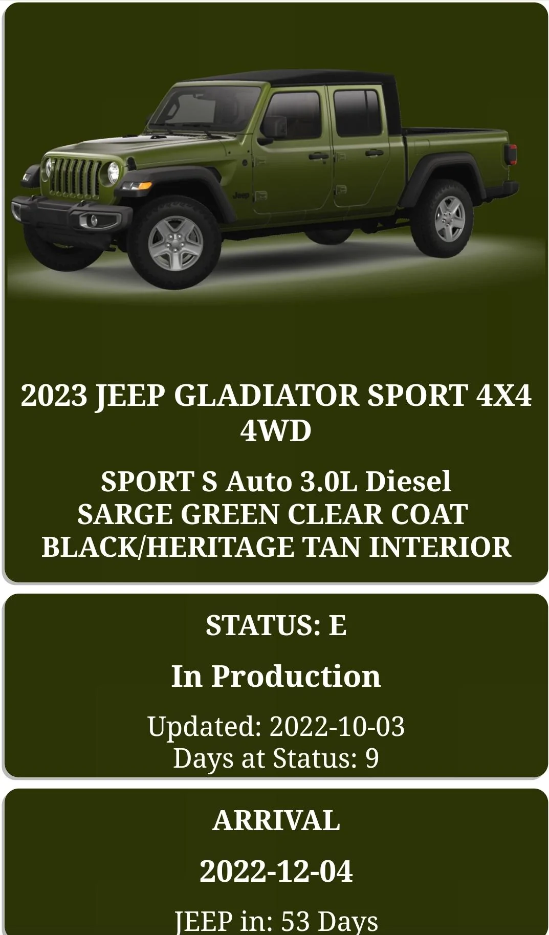 Jeep Gladiator 2023 Jeep Gladiator Order…What step are you in? Screenshot_20221012_135739