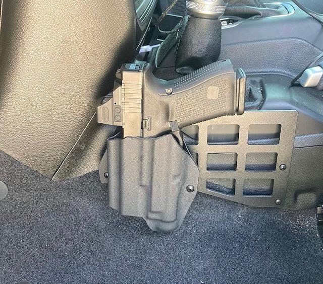 Jeep Gladiator REVIEW: Carolina Metal Masters holster bracket. holster