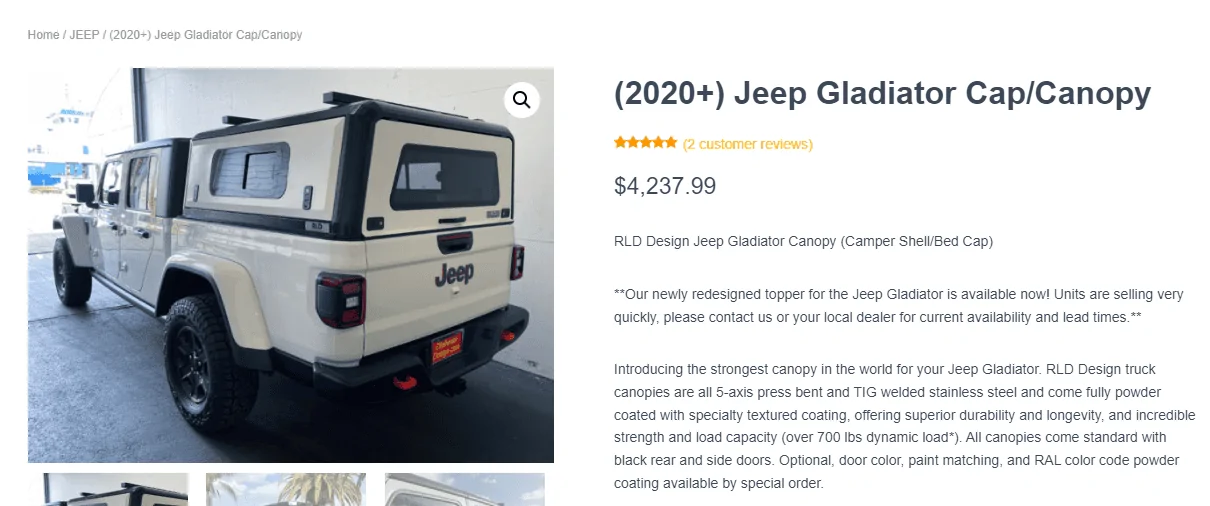 Jeep Gladiator Alu-Cab Contour Canopy Roll Call - not Camper 1665785720336