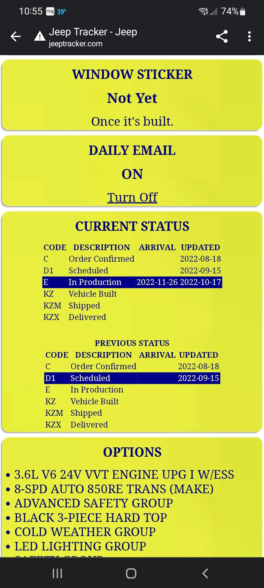 Jeep Gladiator 2023 Jeep Gladiator Order…What step are you in? Screenshot_20221018-105504_Chrom