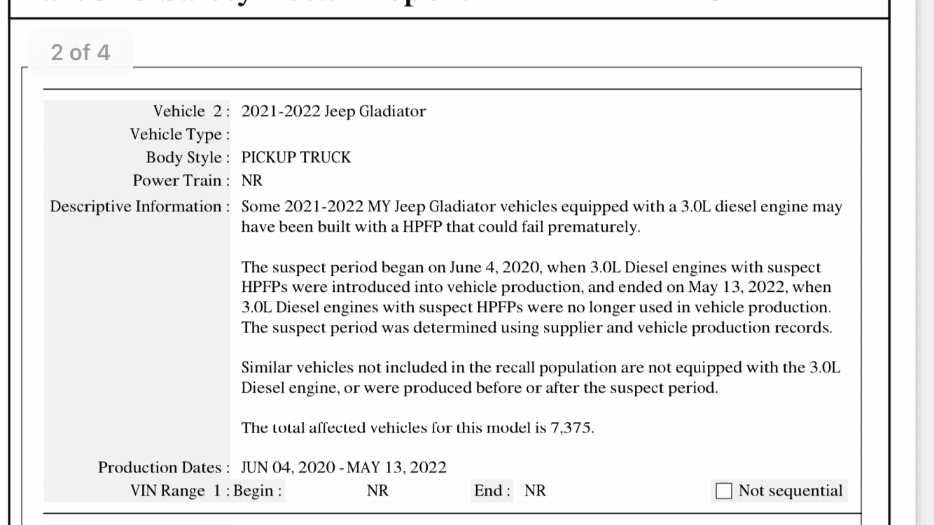 Jeep Gladiator CP4 Fuel Pump EcoDiesel Recall 73429DDF-4807-4362-AED2-780FD381562F