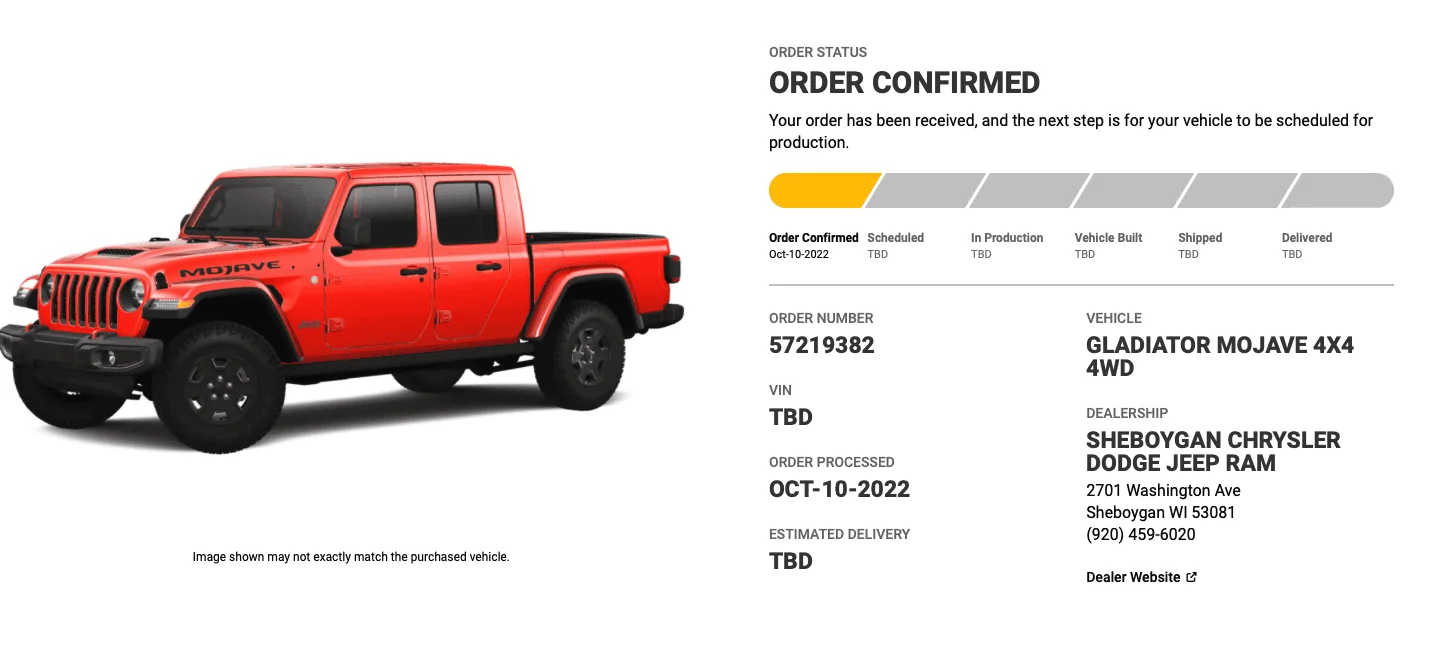 Jeep Gladiator 2023 Jeep Gladiator Order…What step are you in? Screen Shot 2022-10-22 at 7.04.13 AM