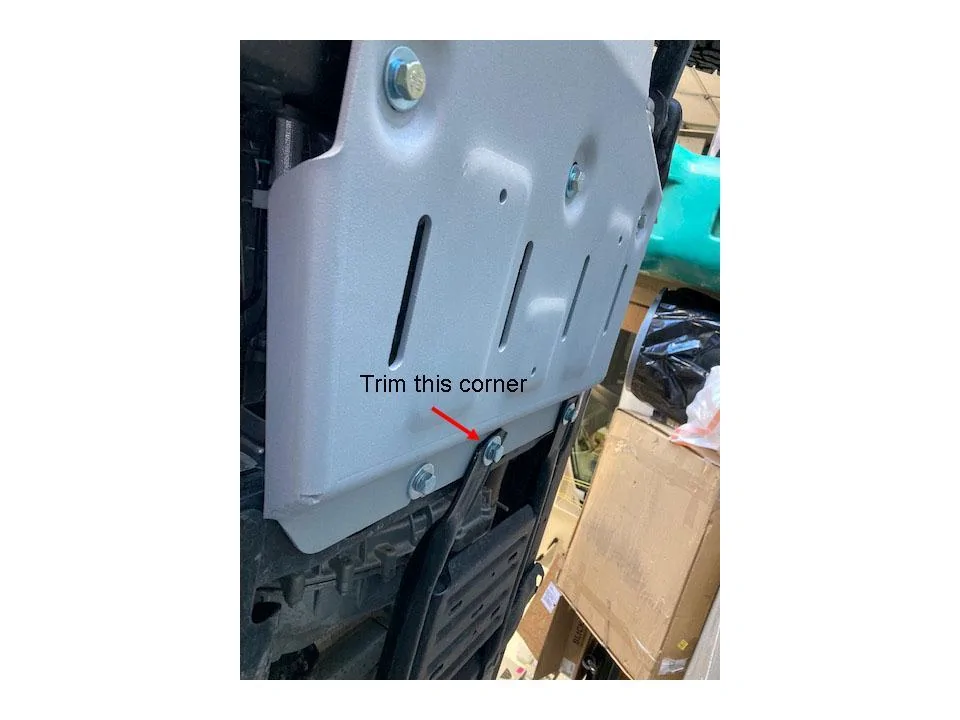 Jeep Gladiator Quadratec aluminum engine bay skid plate installed Quadratec skidplaterear