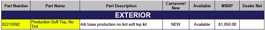 Jeep Gladiator Soft Tops now available from Mopar (part numbers) Screen Shot 2019-08-17 at 9.18.27 PM