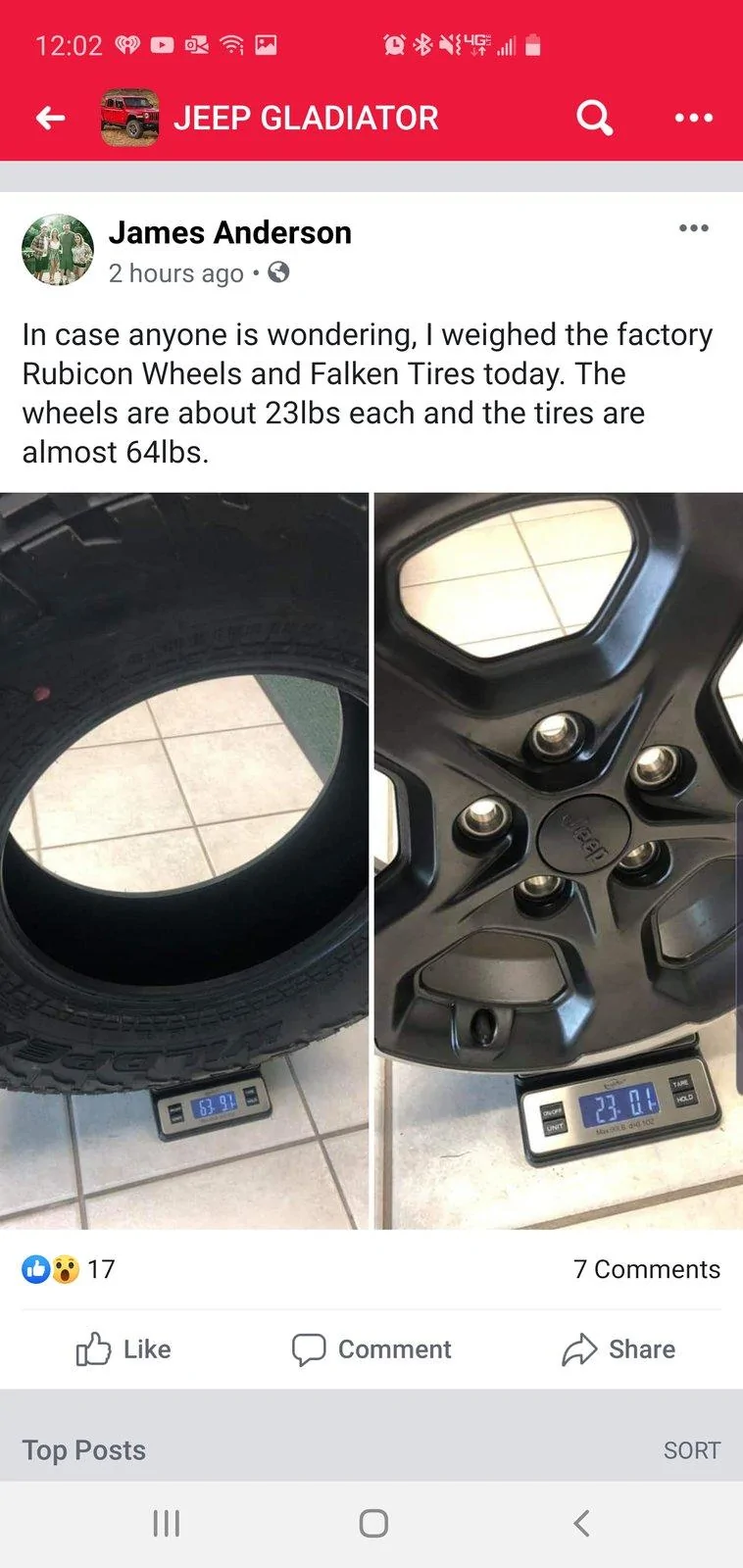 Jeep Gladiator Stock Rubicon Wheel Weights? Screenshot_20190820-120207_Facebook
