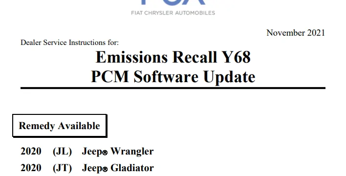 Jeep Gladiator Important Safety Recall Regarding Misfire Detection - PCM Software Update 1667602042380