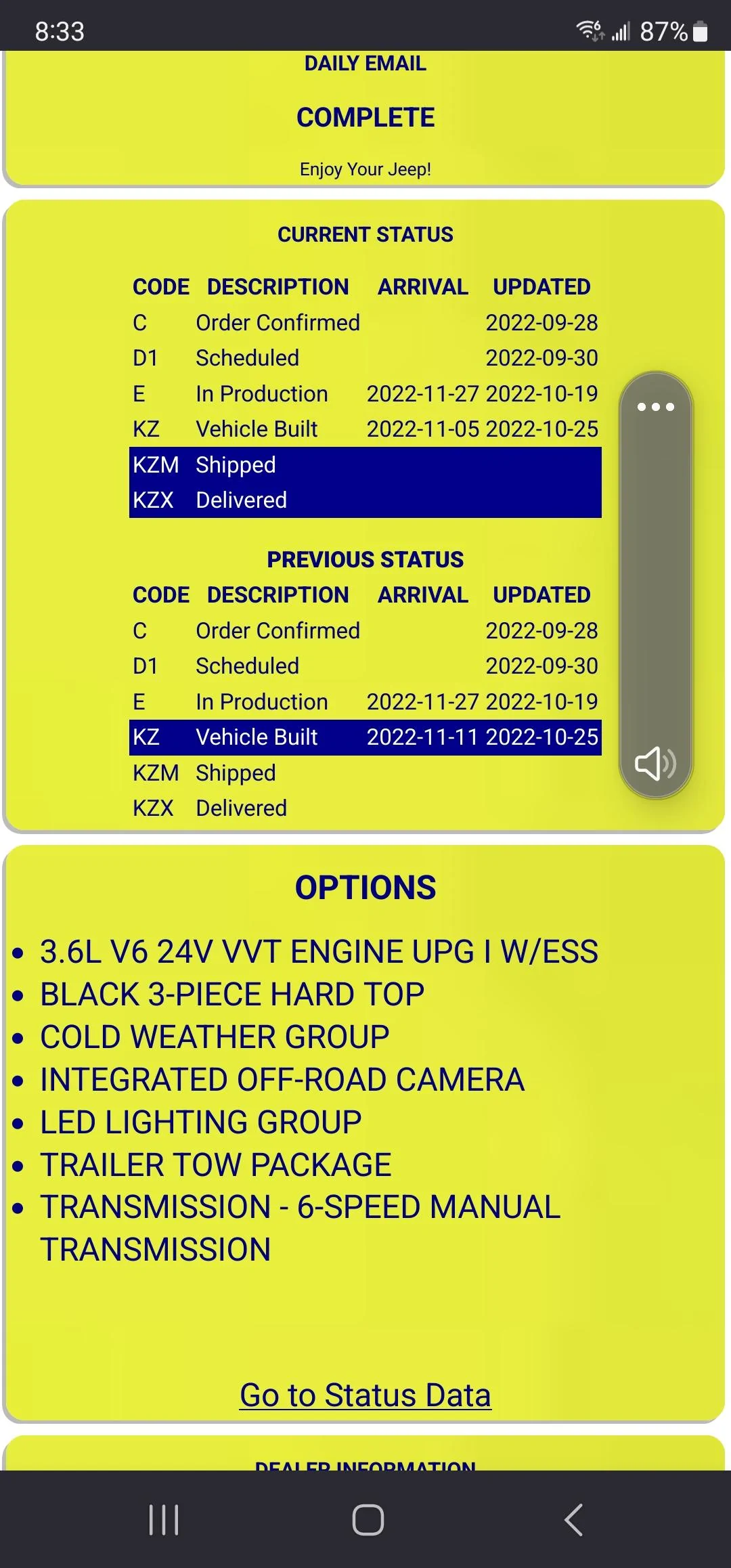 Jeep Gladiator 2023 Jeep Gladiator Order…What step are you in? Screenshot_20221104_203303_Firefox